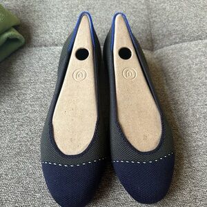 Rothy's Navy and Black Knit Ballet Flats with Contrast Stitch